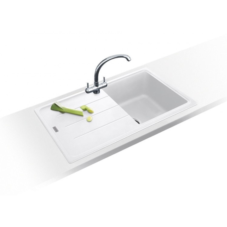 Single Bowl Inset White Composite Kitchen Sink with Reversible Drainer - Franke