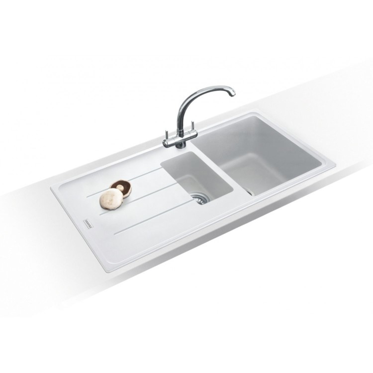 1.5 Bowl Inset White Composite Kitchen Sink with Reversible Drainer - Franke