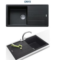 Single Bowl Inset Black Composite Kitchen Sink with Reversible Drainer - Franke Fragranite