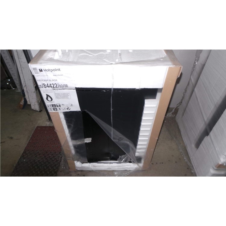 GRADE A3 - Heavy cosmetic damage - Hotpoint HAGL60K 60cm Double Oven Gas Cooker With Lid Black