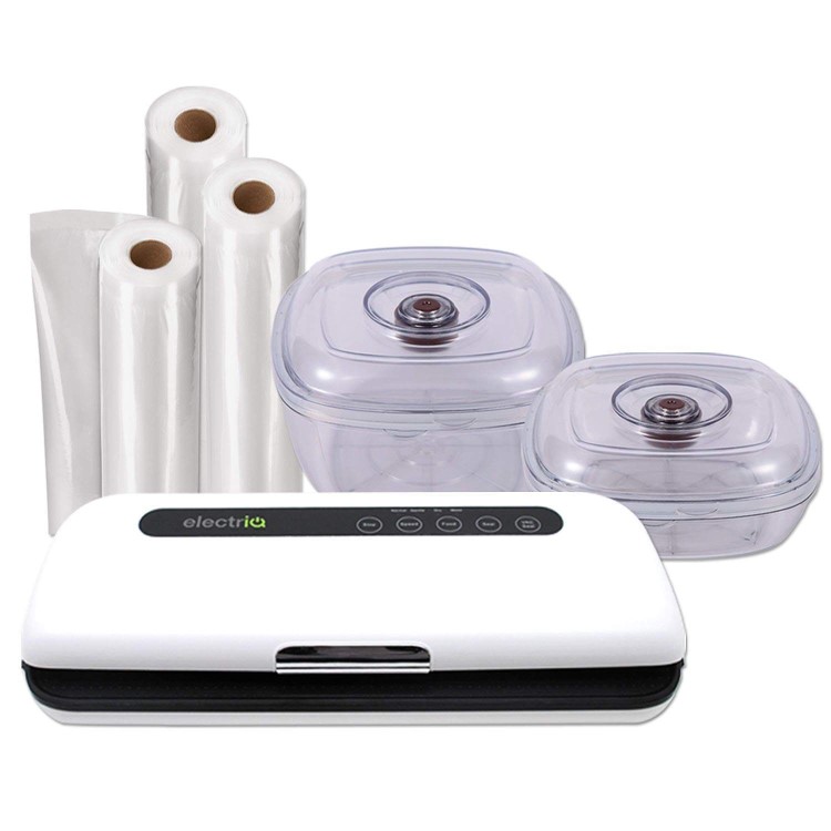 Exclusive electriQ Vacuum Sealer Pack Includes Vacuum Sealer 20cm x1000cm rolls and Containers