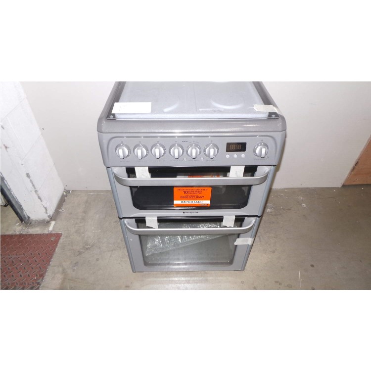 GRADE A3 - Heavy cosmetic damage - Hotpoint HUD61GS Ultima 60cm Double Oven Dual Fuel Cooker - Graphite