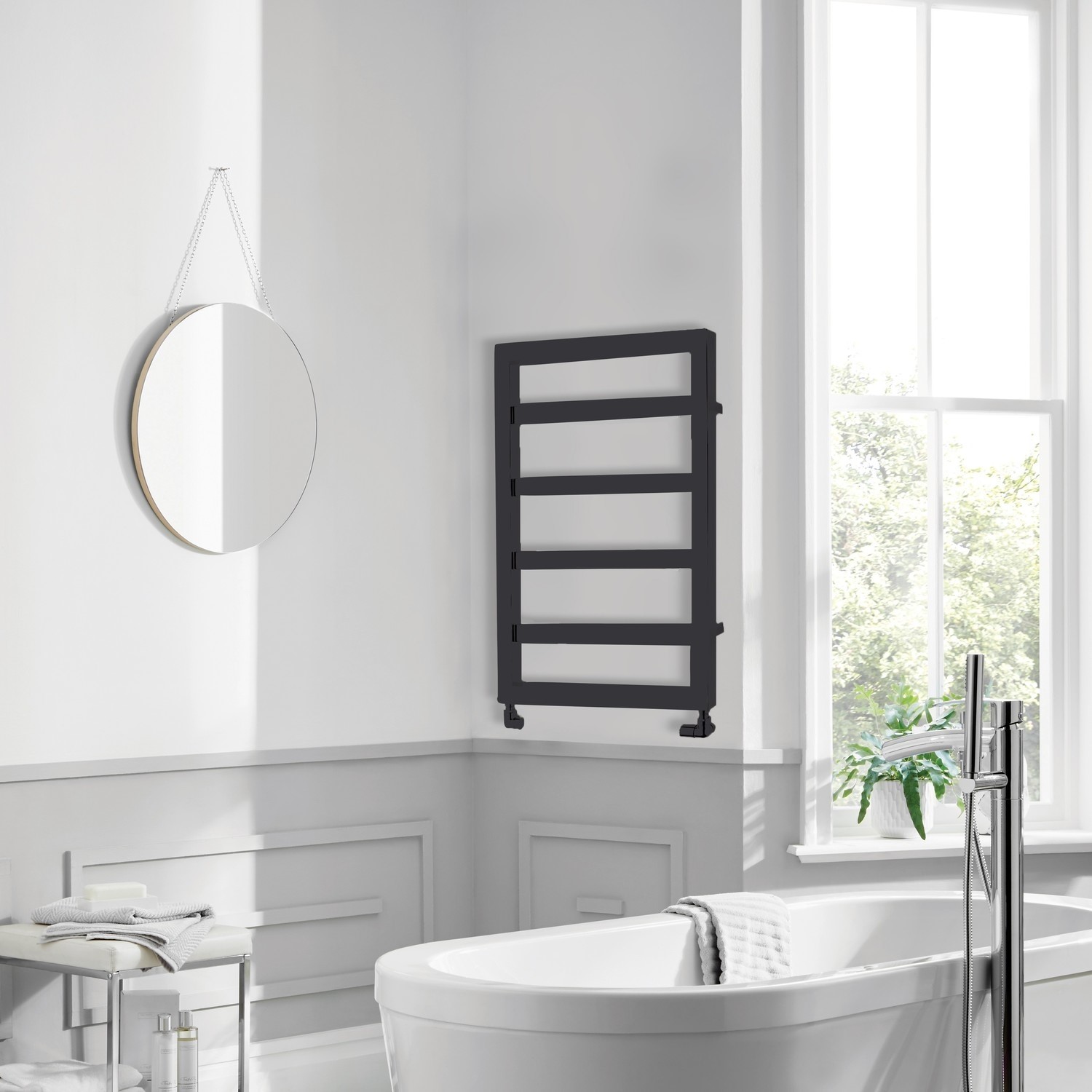 Black Heated Towel Rail Radiator 900 x 530mm - Kensington