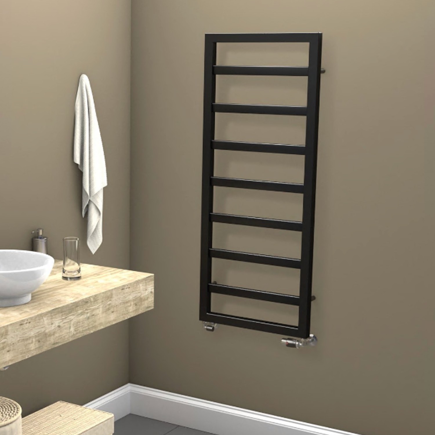 Black Heated Towel Rail Radiator 1300 x 530mm - Kensington