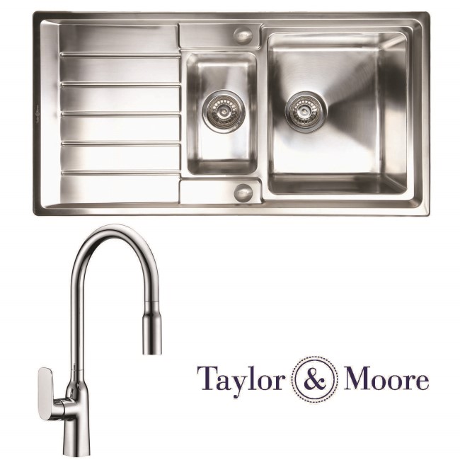 Taylor & Moore Huron Inset reversible Drainer 1.5 Bowl Stainless Steel Sink & Windermere Chrome Tap Pack