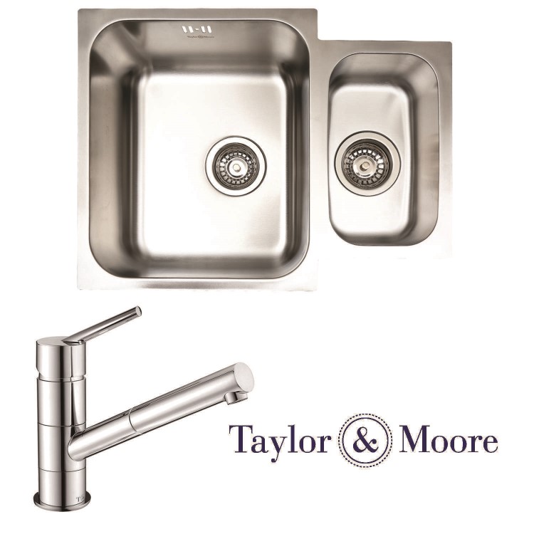 Taylor & Moore Superior Undermount 1.5 Bowl Stainless Steel Sink & Bowness Chrome Tap Pack
