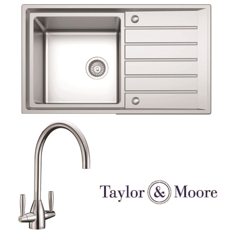 Taylor & Moore Como Inset Reversible Drainer 1.0 Bowl Stainless Steel Sink & Warwick Chrome Tap Pack