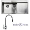 Taylor &amp; Moore George Inset Right Hand Drainer 1.5 Bowl Stainless Steel Sink &amp; Eden Chrome Tap Pack