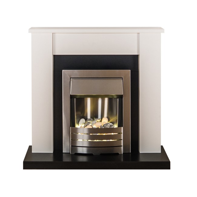 Adam White and Chrome Freestanding Electric Fireplace Suite - Solus
