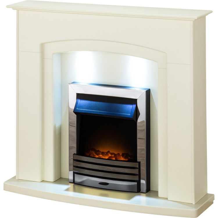 Adam Electric Fireplace Suite in Stone Effect with LED Downlights - Falmouth