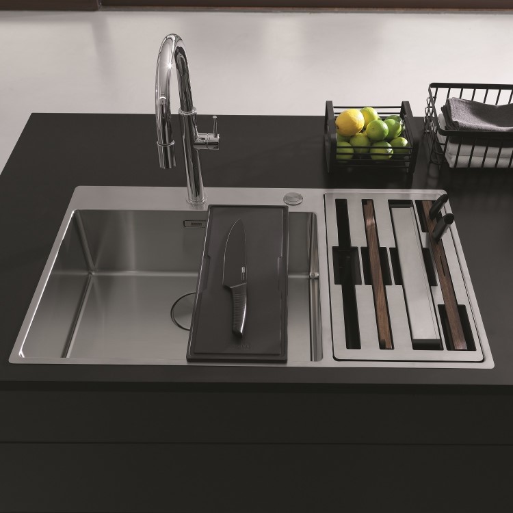 Single Bowl Left Hand Inset Chrome Stainless Steel Kitchen Sink with Accessories - Franke Box Centre 54-27