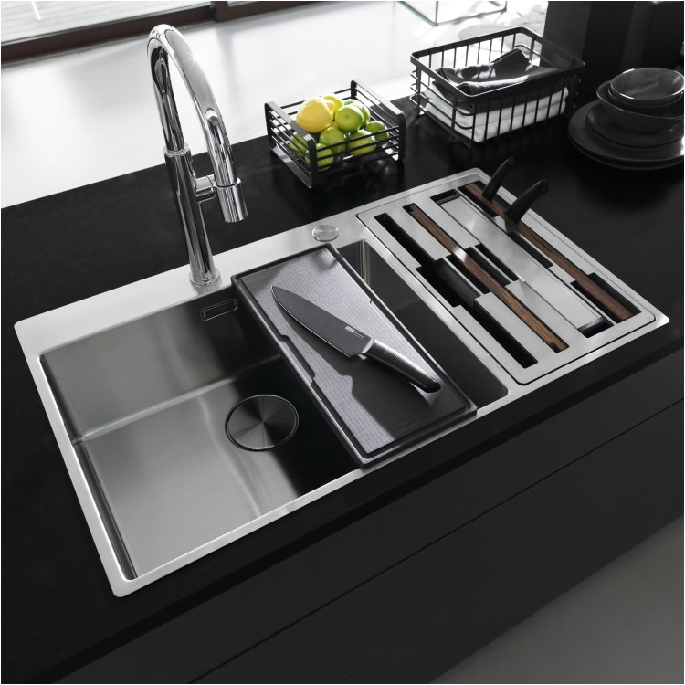 Single Bowl Left Hand Inset Chrome Stainless Steel Kitchen Sink with Accessories - Franke Box Centre 54-27