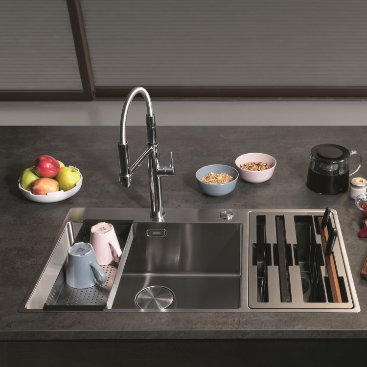 Single Bowl Left Hand Inset Chrome Stainless Steel Kitchen Sink with Accessories - Franke Box Centre 54-27