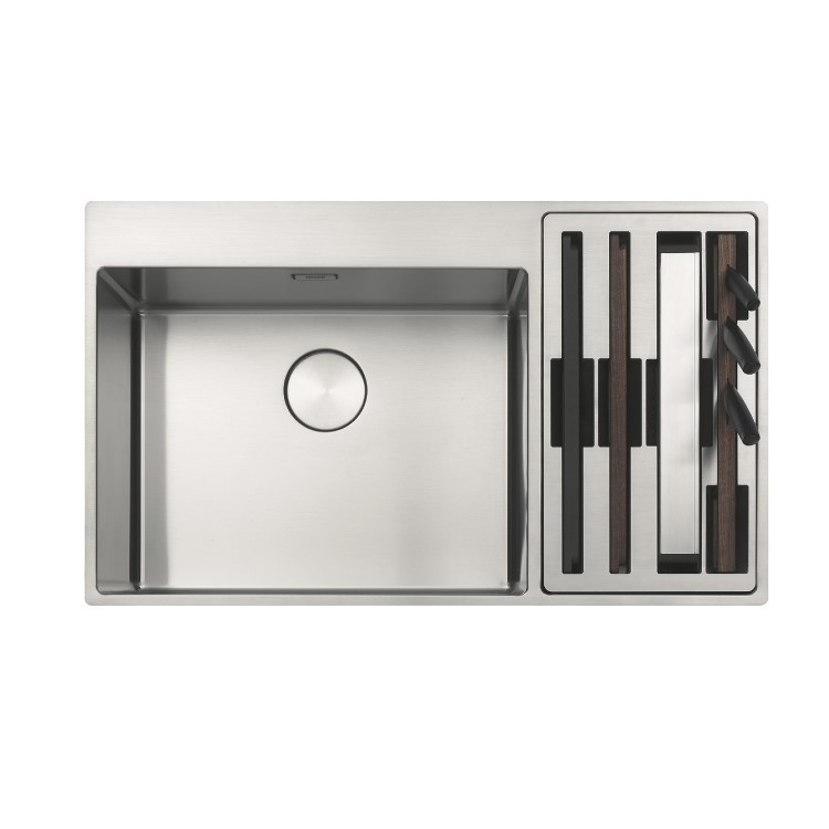 Single Bowl Right Hand Inset Chrome Stainless Steel Kitchen Sink with Accessories - Franke Box Centre 54-27