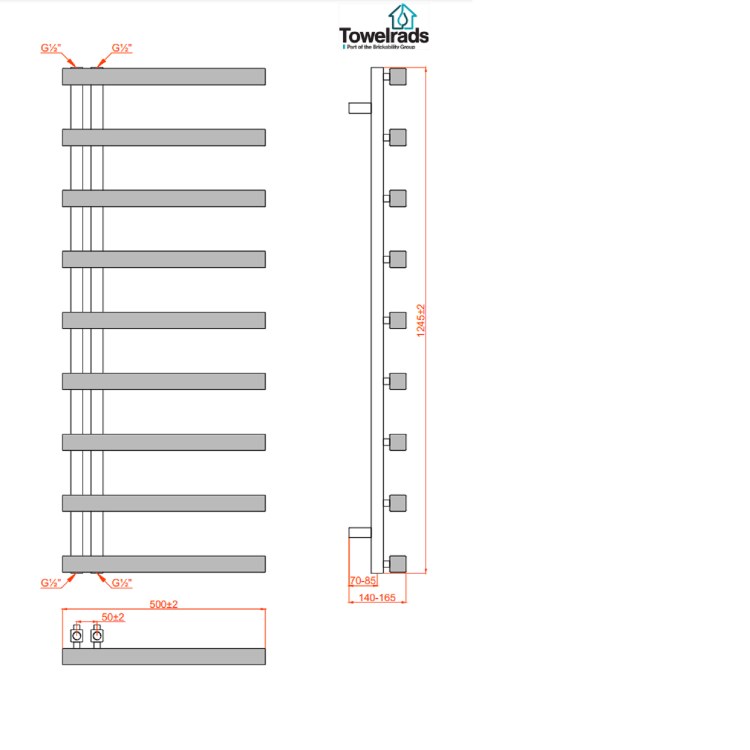 GRADE A2 - Chrome Heated Towel Rail Radiator 1245 x 500mm - Soho