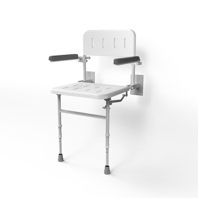 White Wall Mounted Folding Shower Seat With Arms - Nymas 