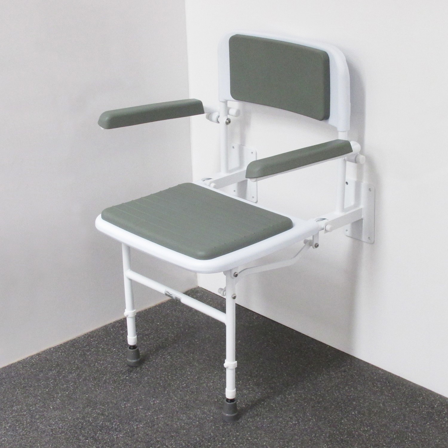 Grey Wall Mounted Folding Shower Seat With Arms - Nymas