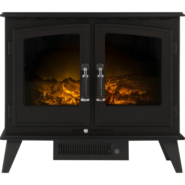 Adam Black Electric Fireplace Heater Stove with Double Doors u0026 Log Effect  Fuel Bed - Woodhouse 13369 | Appliances Direct