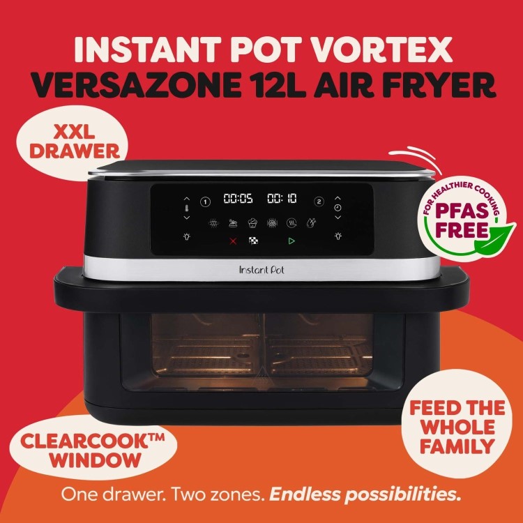 Instant Pot Vortex VersaZone 12L Air Fryer PFAS Free Large Twin 6L Baskets 8-in-1 Dehydrate Grill Bake Roast Reheat Easy Clean Dishwasher Safe Black Pepper