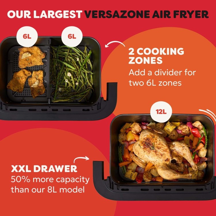 Instant Pot Vortex VersaZone 12L Air Fryer PFAS Free Large Twin 6L Baskets 8-in-1 Dehydrate Grill Bake Roast Reheat Easy Clean Dishwasher Safe Black Pepper