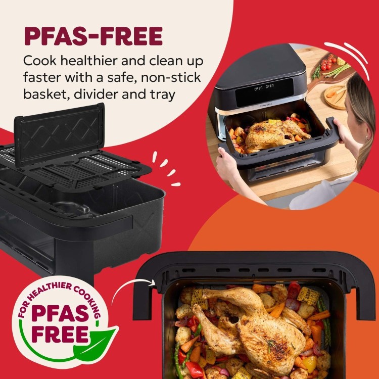 Instant Pot Vortex VersaZone 12L Air Fryer PFAS Free Large Twin 6L Baskets 8-in-1 Dehydrate Grill Bake Roast Reheat Easy Clean Dishwasher Safe Black Pepper