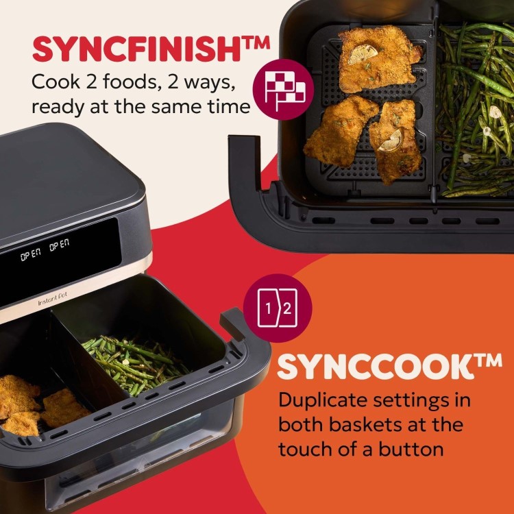 Instant Pot Vortex VersaZone 12L Air Fryer PFAS Free Large Twin 6L Baskets 8-in-1 Dehydrate Grill Bake Roast Reheat Easy Clean Dishwasher Safe Black Pepper