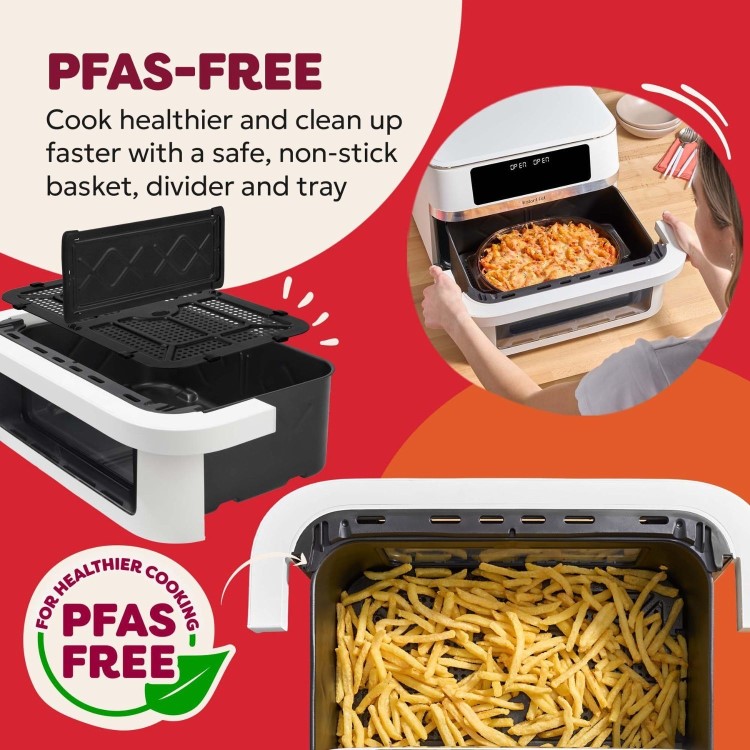 Instant Pot Vortex VersaZone 12L Air Fryer PFAS Free Large Twin 6L Baskets 8-in-1 Dehydrate Grill Bake Roast Reheat Easy Clean Dishwasher Safe White