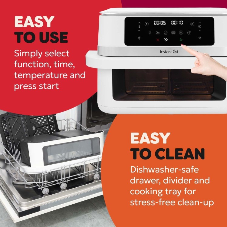 Instant Pot Vortex VersaZone 12L Air Fryer PFAS Free Large Twin 6L Baskets 8-in-1 Dehydrate Grill Bake Roast Reheat Easy Clean Dishwasher Safe White