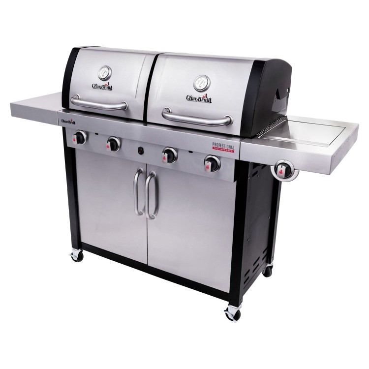 Char-Broil Professional 4600 Double Header - 4 Burner BBQ Grill with Side Burner - Stainless Steel