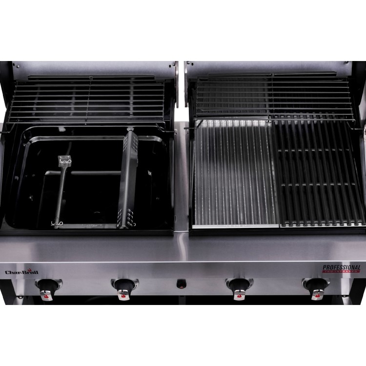 Char-Broil Professional 4600 Double Header - 4 Burner BBQ Grill with Side Burner - Stainless Steel