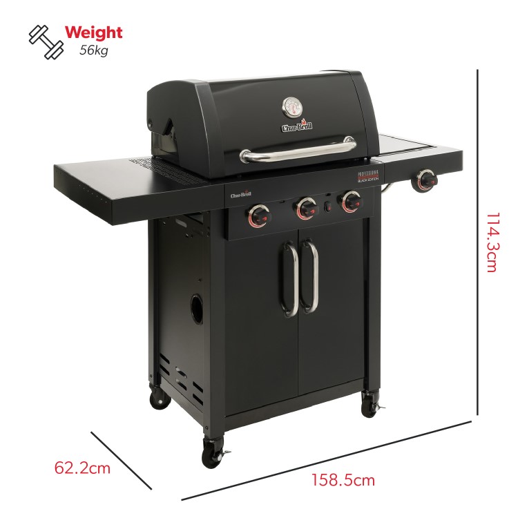 Refurbished Char-Broil Professional Series Ultimate Black Edition 3500 - 3 Burner BBQ with Side Burner