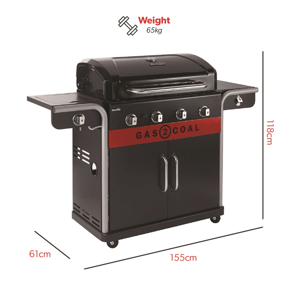 CharBroil Gas2Coal 440 Hybrid Grill 4 Burner Gas & Charcoal BBQ