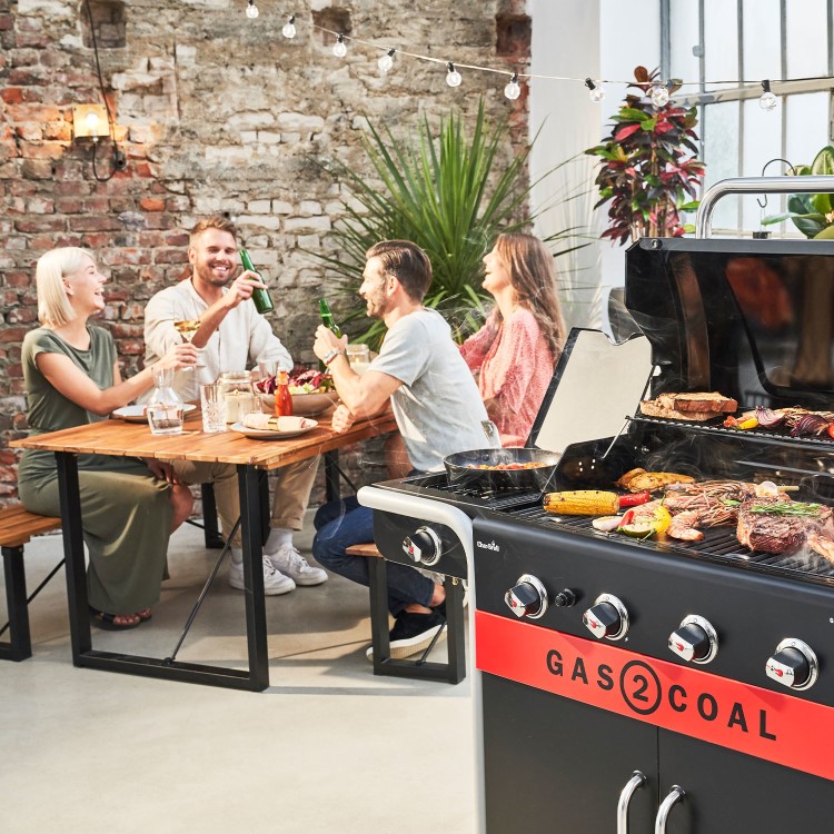 Refurbished Char-Broil Gas2Coal 2.0 440 - 4 Burner Dual Fuel Gas & Charcoal BBQ Grill - Black