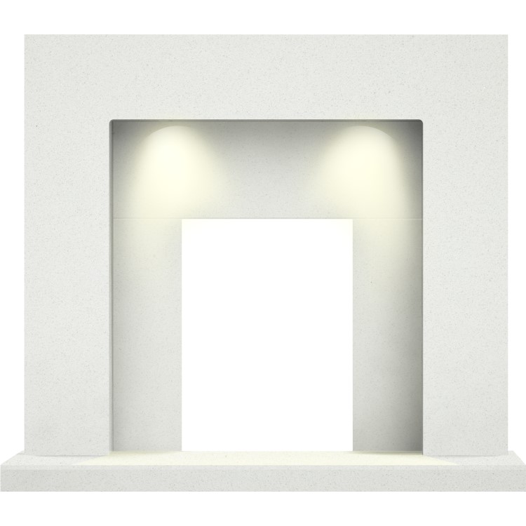 Adam Cuba Sparkly White Marble Fireplace Mantel Surround with Lights