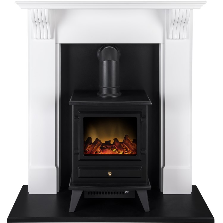 White and Black Electric Stove Fireplace Suite - Adam Harrogate