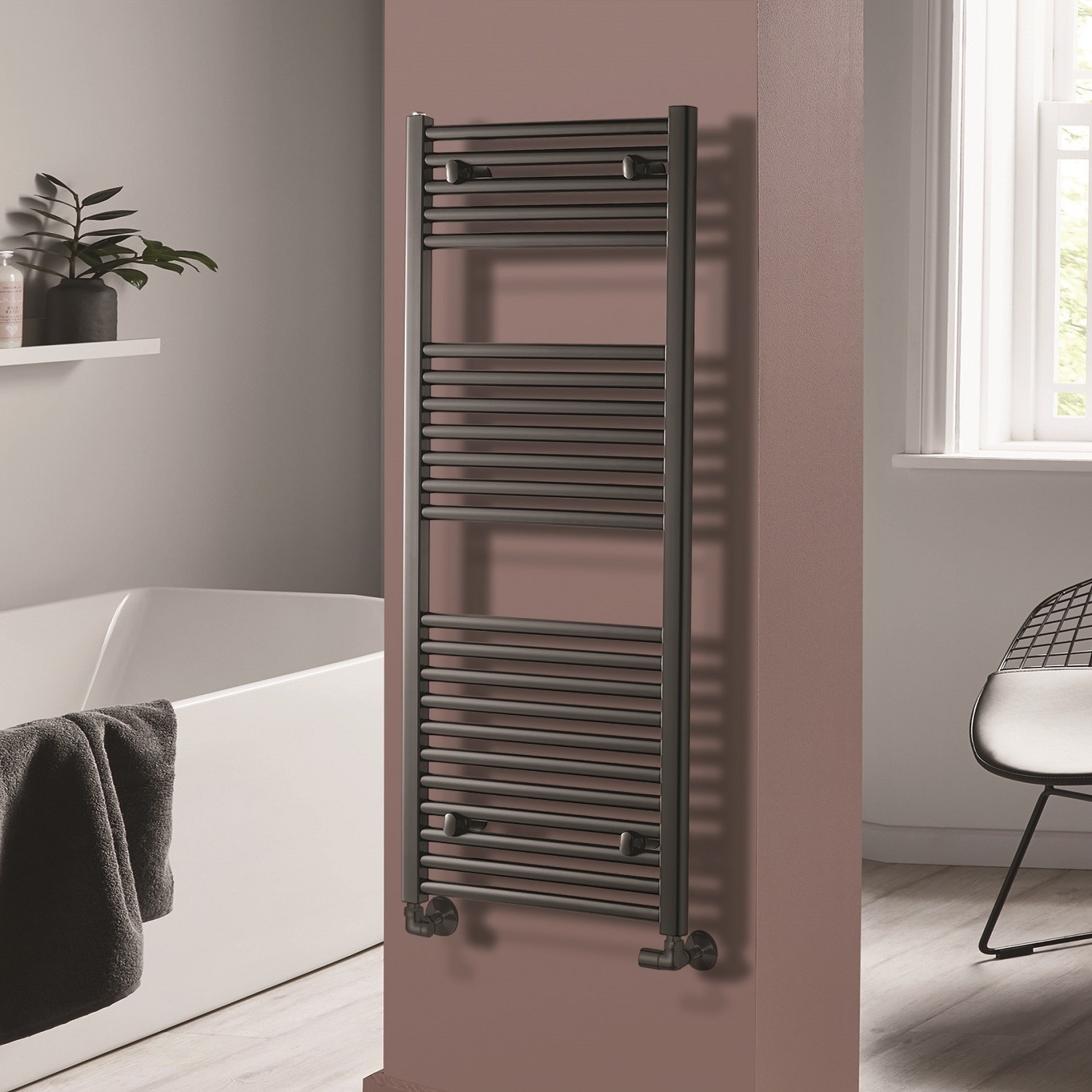 Anthracite Heated Towel Rail Radiator - 1200 x 500mm - Pisa