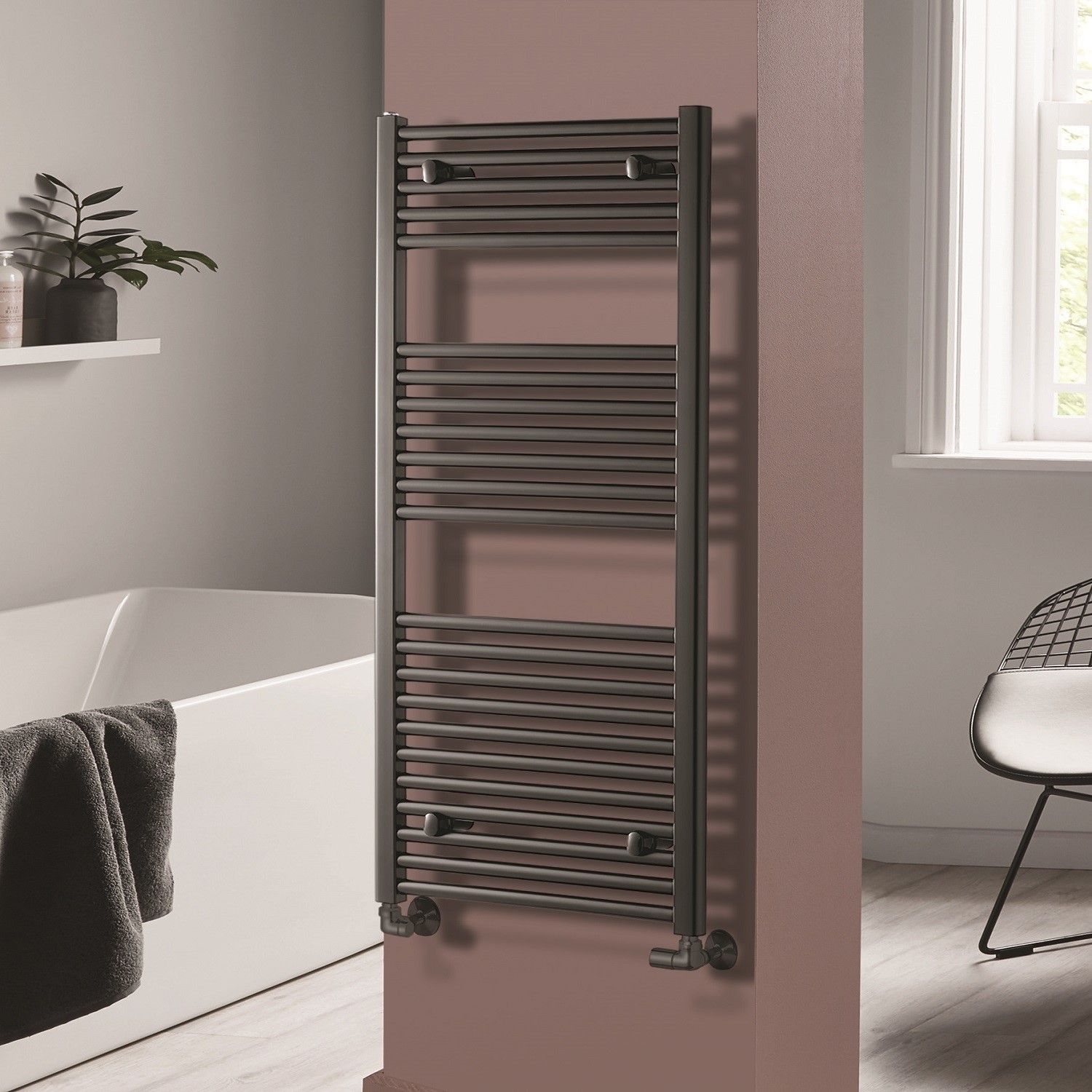 Anthracite Heated Towel Rail Radiator - 1200 x 600mm - Pisa