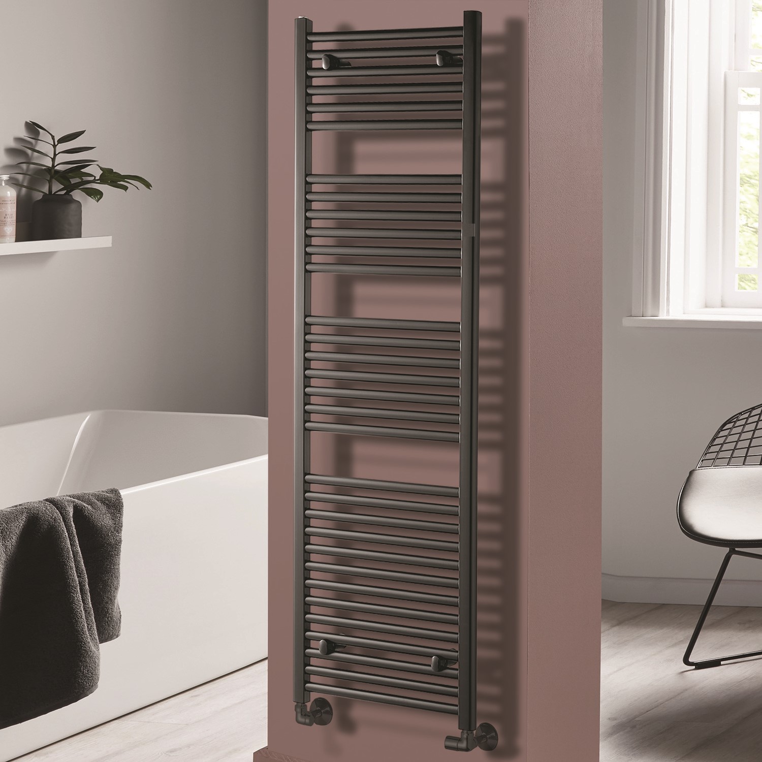 Anthracite Heated Towel Rail Radiator - 1600 x 400mm - Pisa