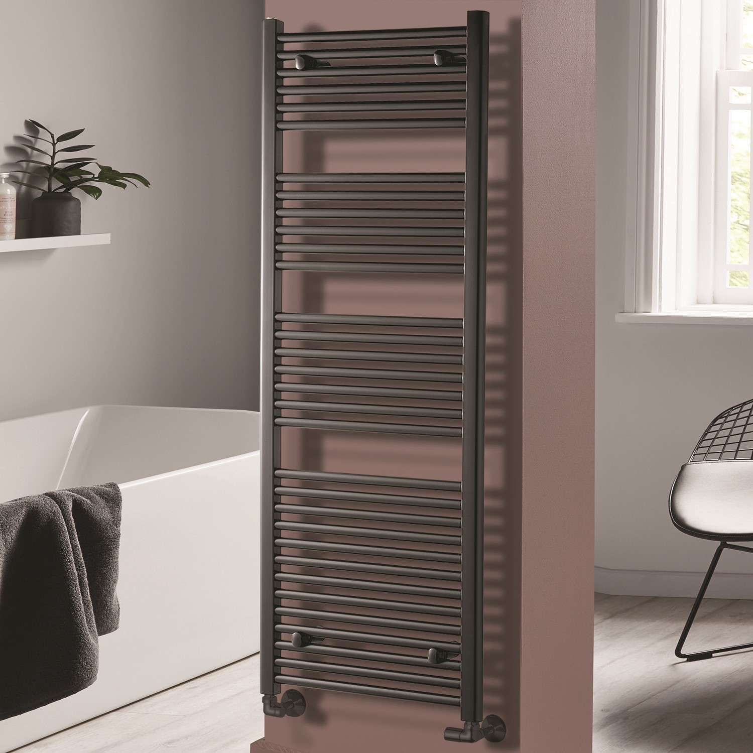 Anthracite Heated Towel Rail Radiator - 1600 x 600mm - Pisa