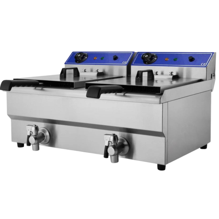 Hamoki EF-132V Electric Countertop Fryer 2 x 13ltr Twin Tank With Drain Taps - 2 x 3kW - Commercial Catering Model