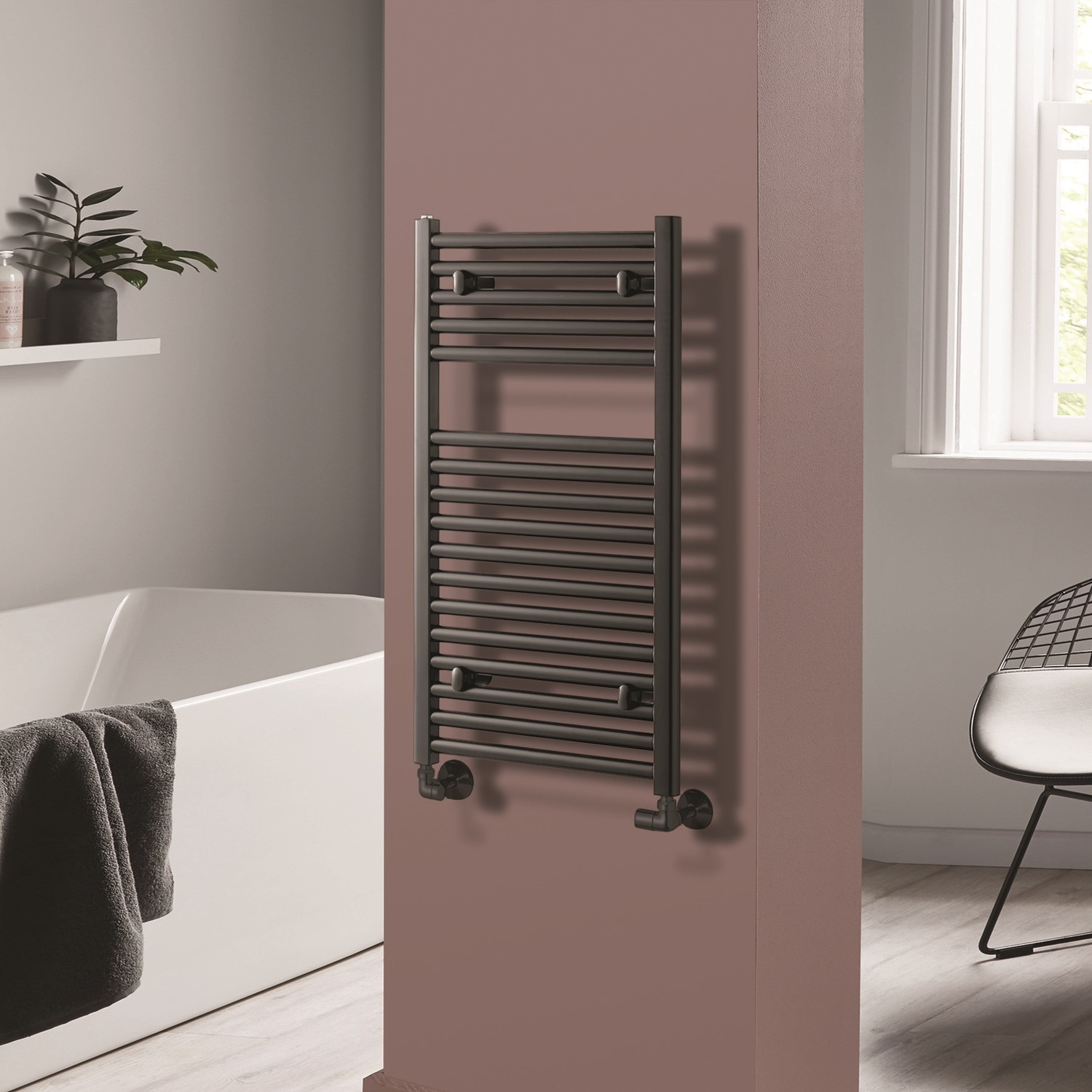 Black Heated Towel Rail Radiator 800 x 400mm - Pisa