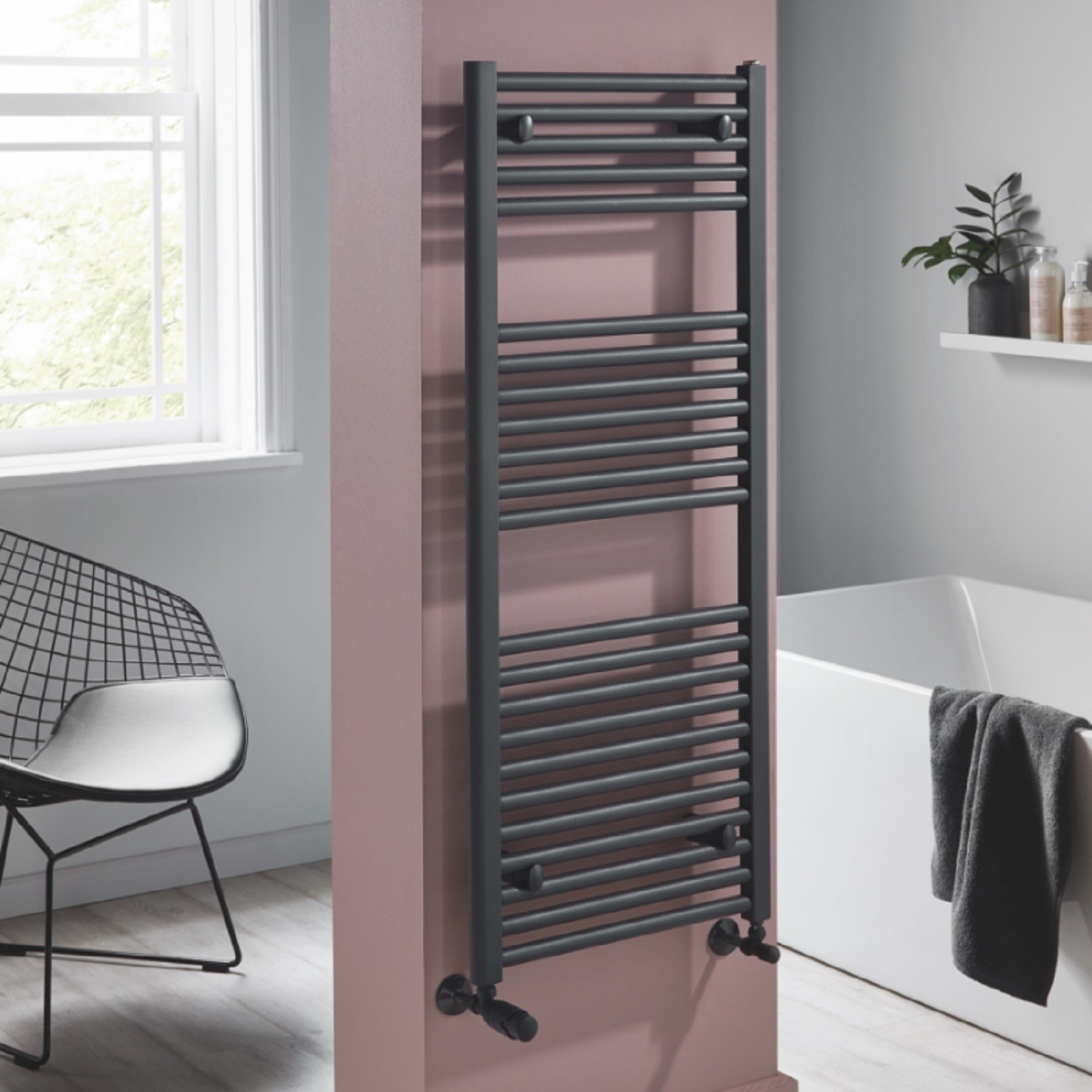 Black Heated Towel Rail Radiator 1200 x 500mm - Pisa