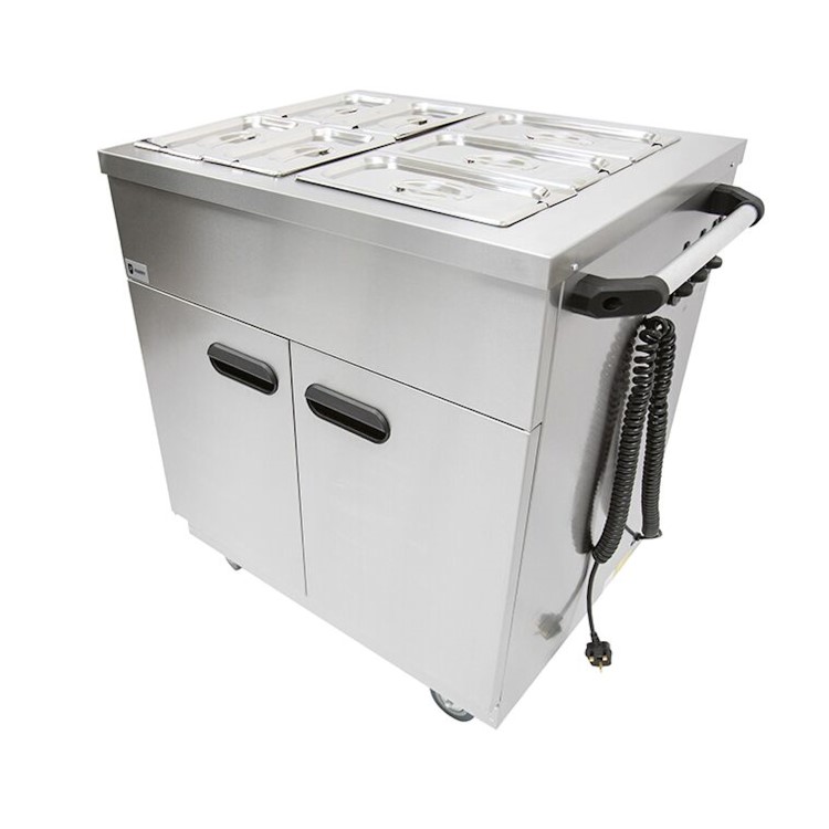 Parry 1887 Mobile Servery Cart / Hot Cupboard With Dual Section Dry Heat  Bain Marie Top For 3 x 1/3 GN and 4 x 1/4 GN. 865mm Wide. Fitted UK Plug. Made In Britain