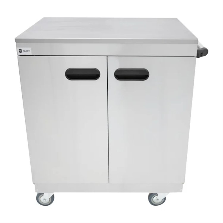 Parry 1888 Mobile Hot Cupboard With Plain Solid Top 865mm Wide. Fitted UK Plug. Made In Britain