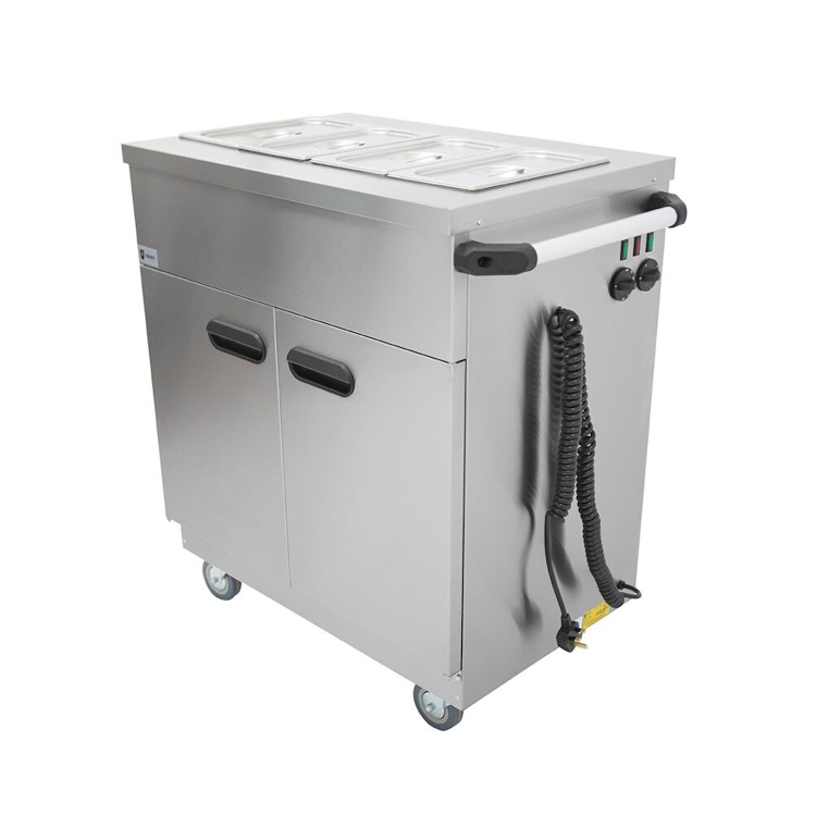 Parry 1894 Mobile Servery Cart / Hot Cupboard With Dry Heat Bain Marie Top For 4 x 1/3 GN. 865mm Wide. Fitted UK Plug. Made In Britain