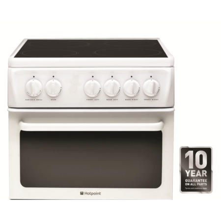 GRADE A1 - Hotpoint HAE51PS 50cm Wide Double Cavity Electric Cooker With Ceramic Hob White