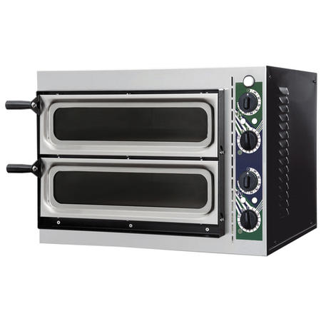 HOSTEK NEVO 2/40 Vetro 4T Twin Deck Electric Pizza Oven Up to 2 x 14" Pizzas - Glass Viewing Window and Interior Lights 2.4kW  Up to 450C. Made In Italy. 13 Amp.