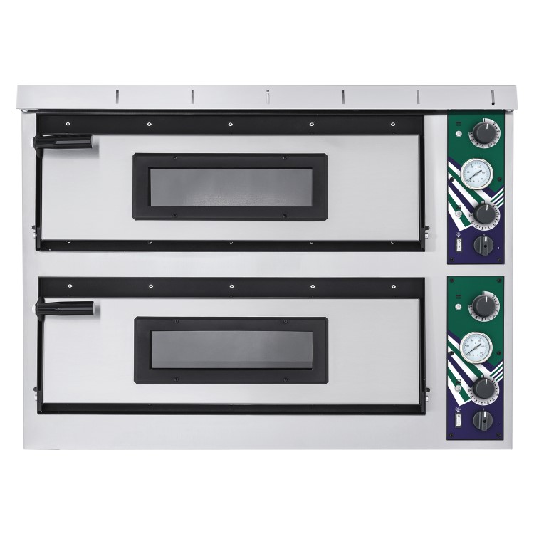 Hostek Estra 44 Superior Italian Manufactured Large Twin Deck Electric Pizza Oven 8 x 14" Pizza. Up To 450C. Single Phase 12kW