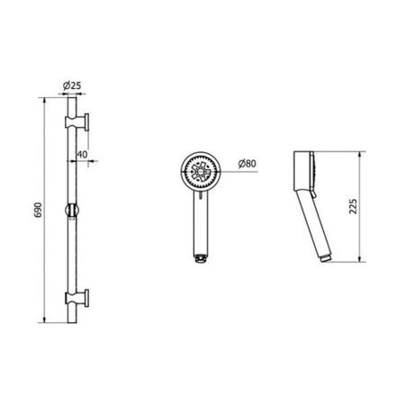 Round Shower & Slide Rail Kit