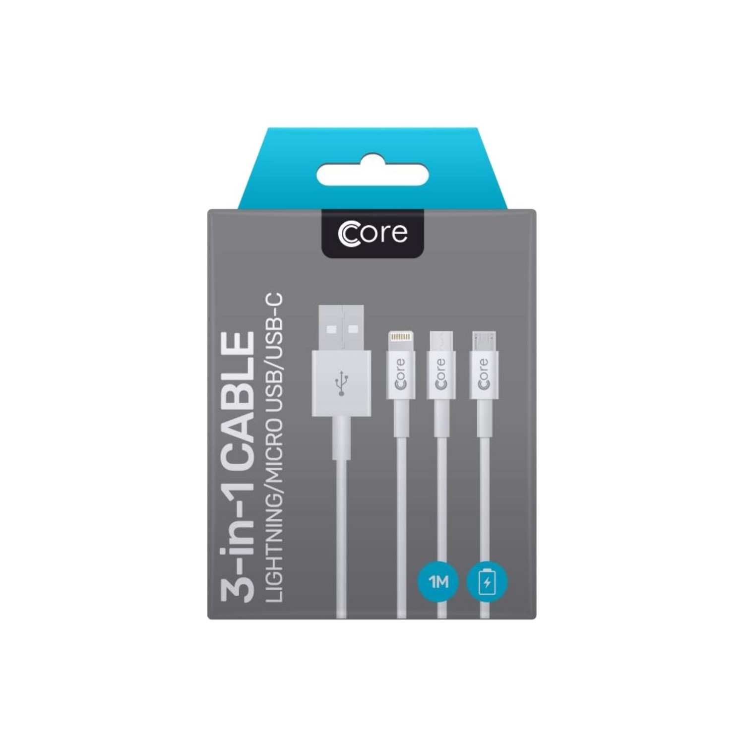 Core 3-in-1 Cable Type-C / Lightning / Micro USB 1M